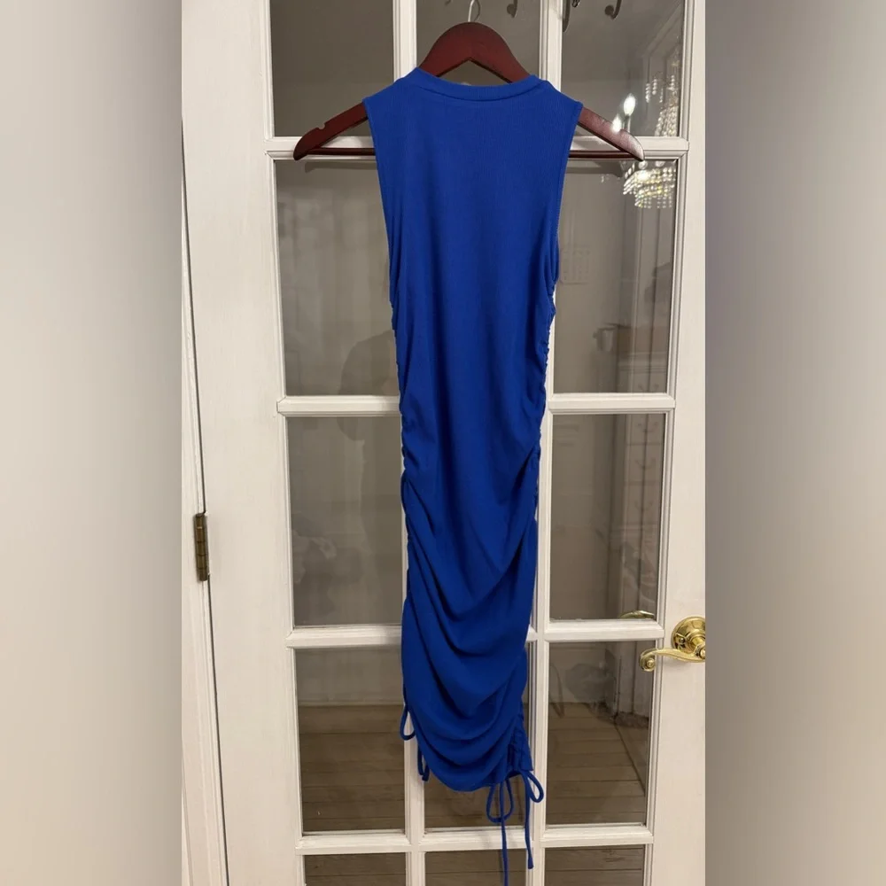 ILLA ILLA Women's Royal Blue Ribbed Sleeveless Ruched Side Casual Dress S NEW